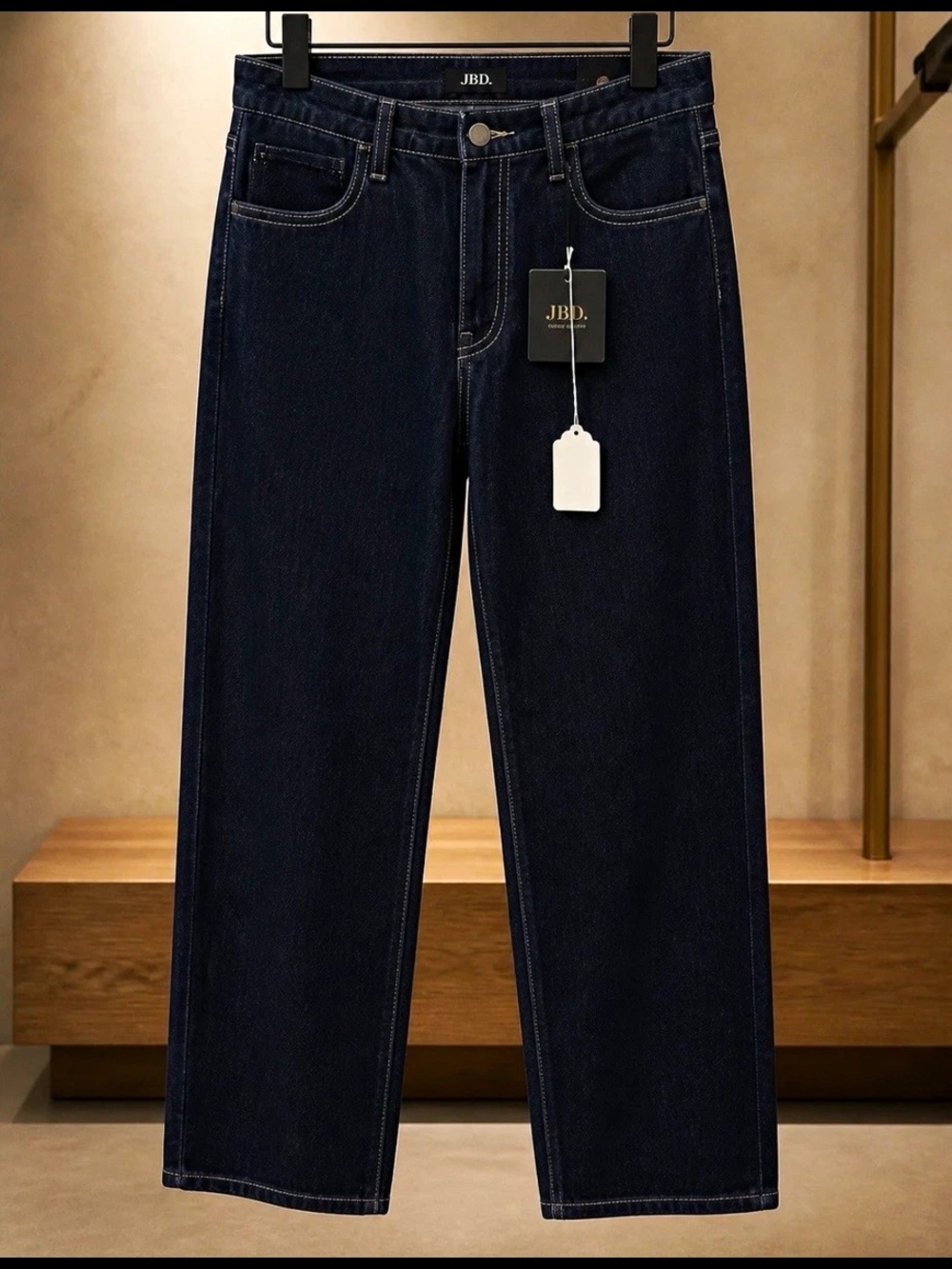 JBD. Women’s Blue Dark Wash Solid Straight Leg Denim Jeans Button 5-Pocket